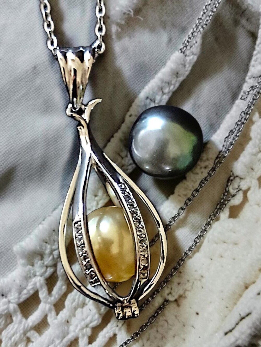 Sterling Silver South Sea Tahitian Pearl Pendant Golden Black Interchangeable - Picture 12 of 16